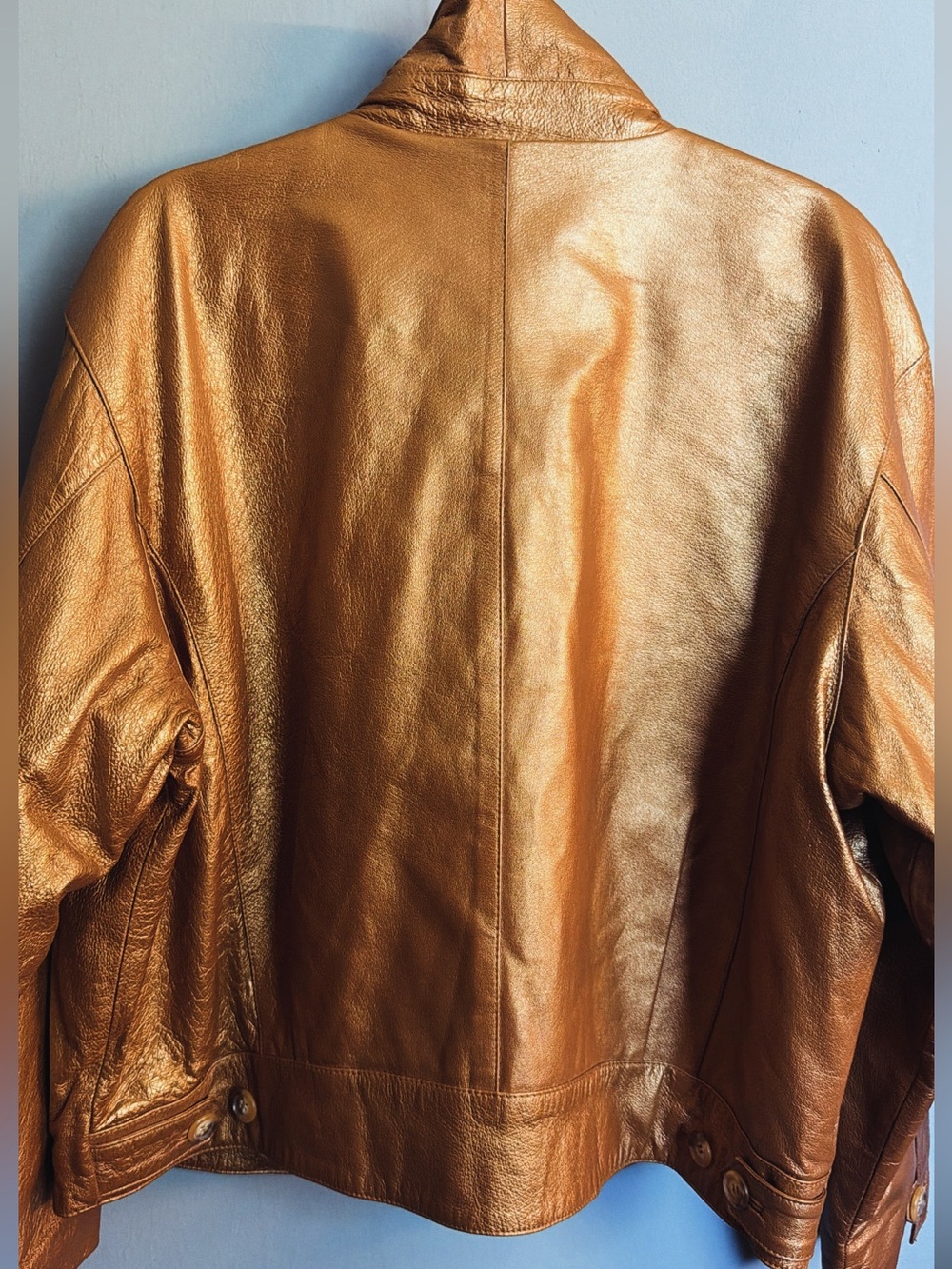 Vintage Metallic Gold Genuine Leather Jacket XL Quilted Lined